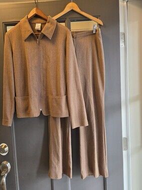 Vintage Weekenders Brown Two-Piece Zip Jacket & Wide-Leg Pants Set Size M